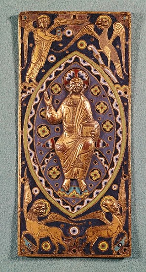 Reliquary plaque depicting Christ with the symbols of the evangelists (enamelled copper) a Scuola Francese