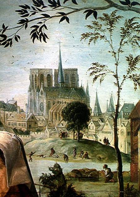 Scene Galante at the Gates of Paris, detail of Notre Dame a Scuola Francese