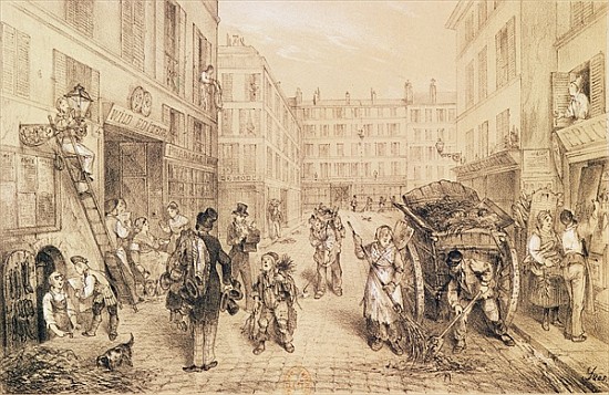 Scenes and Morals of Paris, from ''Paris qui s''eveille'', printed Lemercier, Paris a Scuola Francese