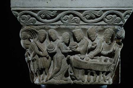 Scenes from the death of St. John the Baptist, relief from a capital a Scuola Francese