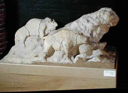 Copy of a sculpture of bisons, from Le Tuc-d'Audoubert, Magdalanian a Scuola Francese