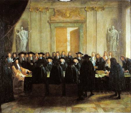 The Seal Held by Louis XIV (1638-1715) before Members of the State Council and the Court of Appeal i a Scuola Francese