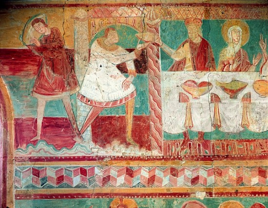 Servants bringing a jar of wine and offering a cup to a guest at the Marriage at Cana, from the Sout a Scuola Francese