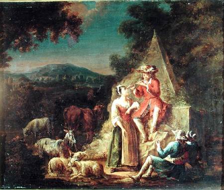 Shepherd Playing a Flute a Scuola Francese