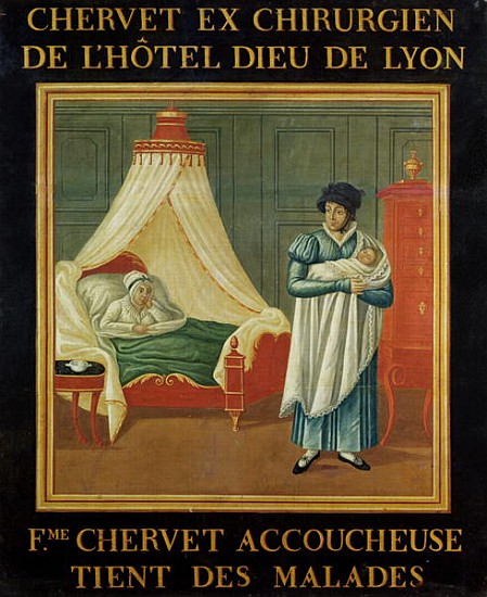 Sign advertising the services of a midwife, early 19th century a Scuola Francese