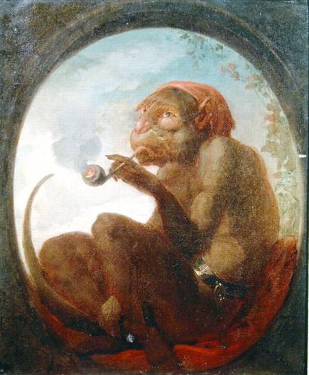 Sign with a monkey smoking a pipe a Scuola Francese