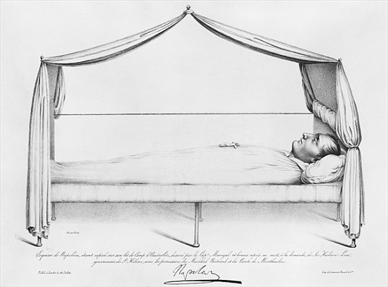 Sketch of Napoleon I (1769-1821) on his deathbed drawn at St. Helena Capitaine Marryal; engraved by  a Scuola Francese