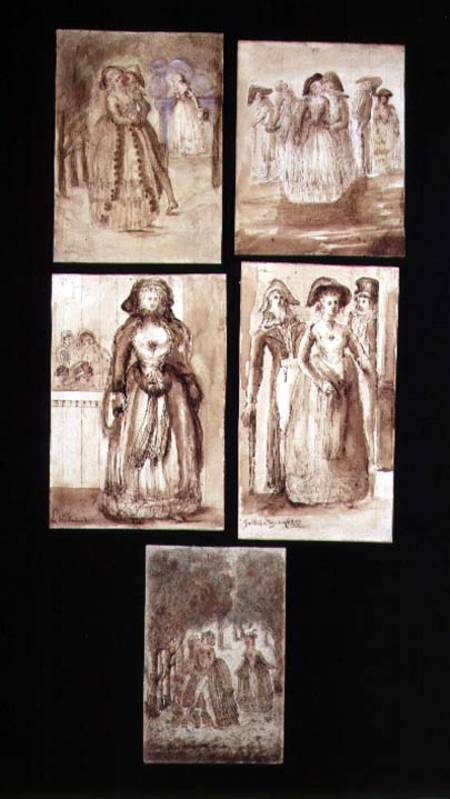 Five Sketches of Courting Lovers in the Park of Versailles a Scuola Francese