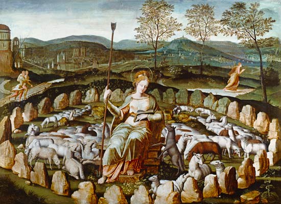 St. Genevieve Guarding her Flock a Scuola Francese