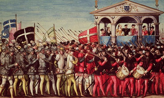 The Cortege of Drummers and Soldiers at the Royal Entry Festival of Henri II (1519-59) into Rouen, 1 a Scuola Francese