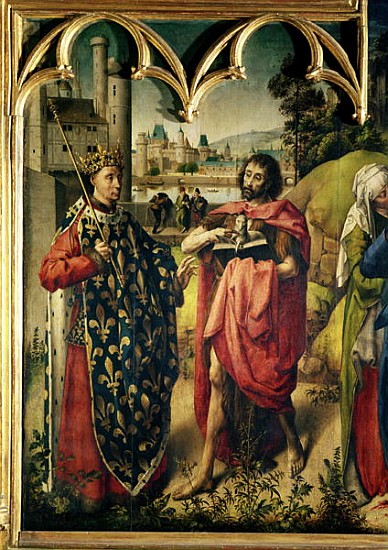 The Parlement of Paris Altarpiece, detail of St. Louis and St. John the Baptist a Scuola Francese