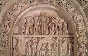 The Ascension and the Supper at Emmaus, tympanum of the left hand portal