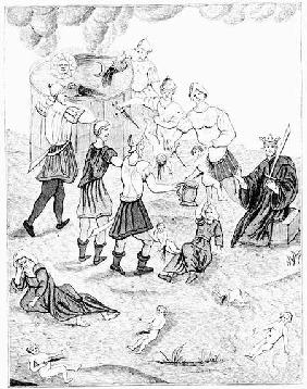 Jews taking blood from christian children for their mystic rites, after a drawing in the 'Book of Ca