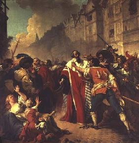 The Prime Minister of France, Comte Louis Mathieu Mole (1781-1855) confronted by agitators
