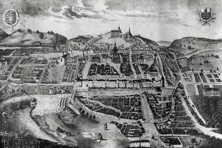 View of the chateau and town of Joinville from a painting of 1639 a Scuola Francese