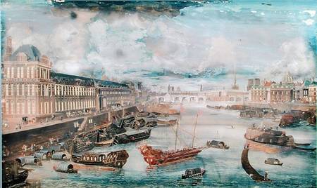 View of the Seine, the Grande Galerie of the Louvre and the College des Quatre Nations a Scuola Francese