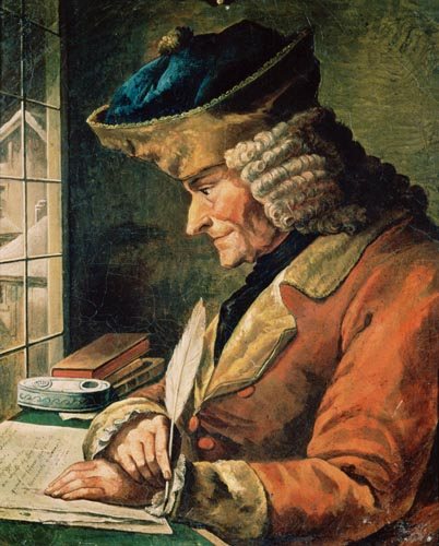 Voltaire (1694-1778) in his Study a Scuola Francese