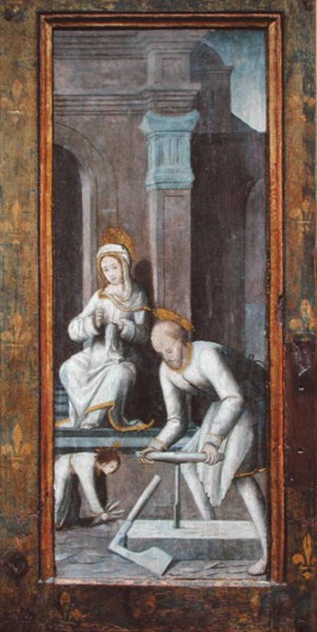 The Workshop at Nazareth, right hand panel from a triptych a Scuola Francese