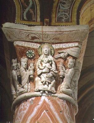 The Adoration of the Magi, column capital (stone) a French School, (11th century)