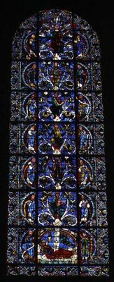 The Tree of Jesse, lancet window in the west facade (stained glass) (detail of 98062) a French School, (12th century)