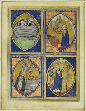 Noah receiving the White Dove, Moses receiving the Tables of the Law, the sacrifice of Abraham, Mose