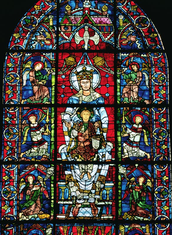 Window depicting Notre Dame de la Belle Verriere in the south choir (stained glass) (detail of 98069 a French School, (13th century)