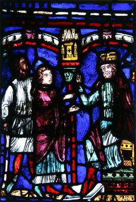 Window depicting an audience with a king, Ile de France Workshop (stained glass) a French School, (13th century)