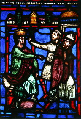 Window depicting St. Blaise listening to his condamnation, Ile de France Workshop (stained glass) a French School, (13th century)