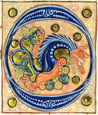 Historiated initial 'O' depicting a griffin (vellum) a French School, (14th century)