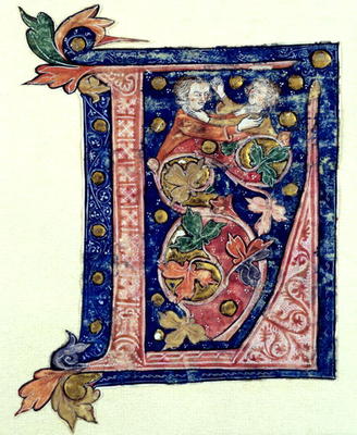Historiated Initial 'L' (vellum) a French School, (14th century)