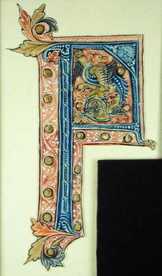 Historiated initial 'P' depicting a winged griffin (vellum) a French School, (14th century)