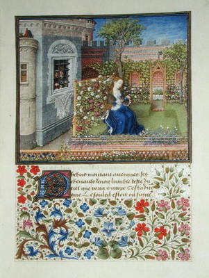 Ms 2617 The prisoners listening to Emily singing in the garden, from La Teseida, by Giovanni Boccacc a French School, (14th century)