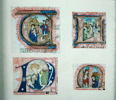 Four historiated initials depicting the Adoration of the Magi, a French School, (15th century)