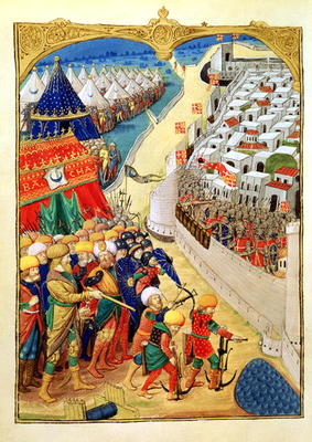 Lat 6067 f.55v The Turkish forces preparing for battle outside the walls of Rhodes in 1480, from 'A a French School, (15th century)