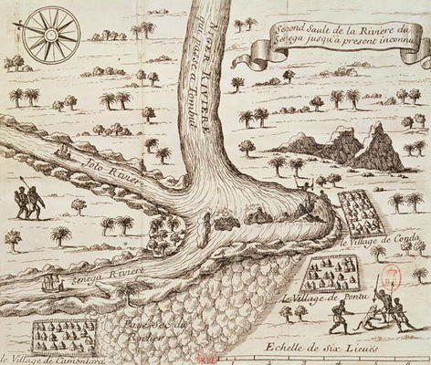 Confluence of the Niger, the Joto and the Senegal, illustration from 'Decouverte de l'Afrique' by J. a French School, (17th century)