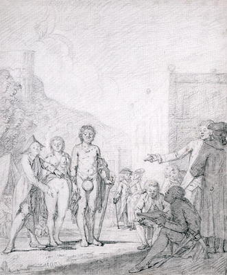A Slave Market (pencil and grey wash on paper) a French School, (18th century)