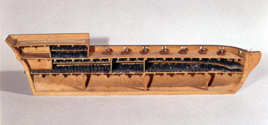 Cross-section of a model of a slave ship, late 18th century (wood) a French School, (18th century)