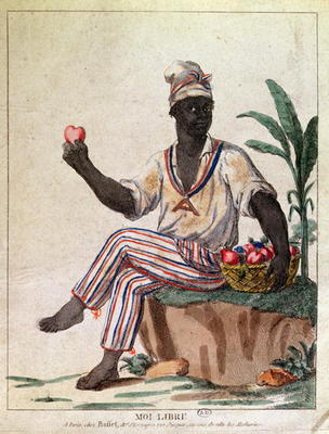 'I am Free', allegory of the first liberation of slaves in the Antilles, c.1794 (colour litho) a French School, (18th century)