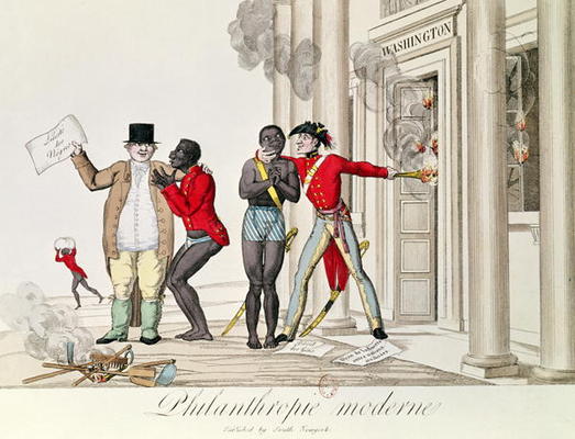 'Modern Philanthropy', French cartoon relating to the English and American reaction to France's abol a French School, (18th century)
