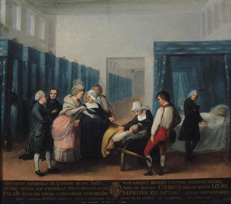 The Visit of Monsieur and Madame Necker to the Hopital de la Charite, 1780 (oil on canvas) a French School, (18th century)