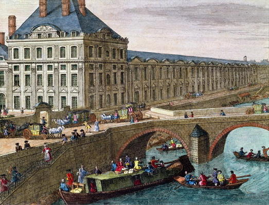 View of the River Seine at Port Royal (coloured engraving) (detail) a French School, (18th century)