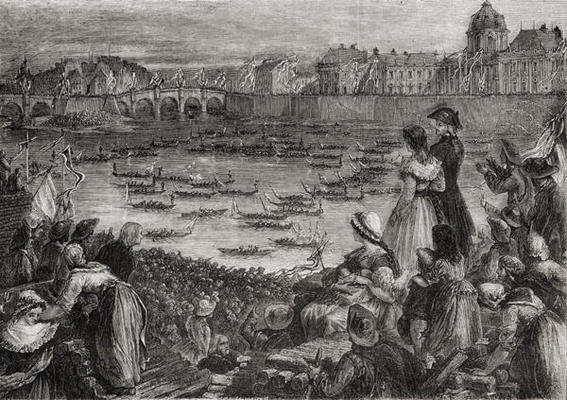 A joust on the water at the Champs de Mars, Paris (litho) a French School, (19th century)