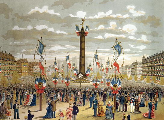 Celebration of the Quatorze Juillet at the Place de la Bastille, Paris, 14th July 1880 (colour litho a French School, (19th century)