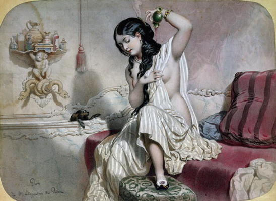 Oriental Woman at her Toilet, mid 19th century (colour litho) a French School, (19th century)
