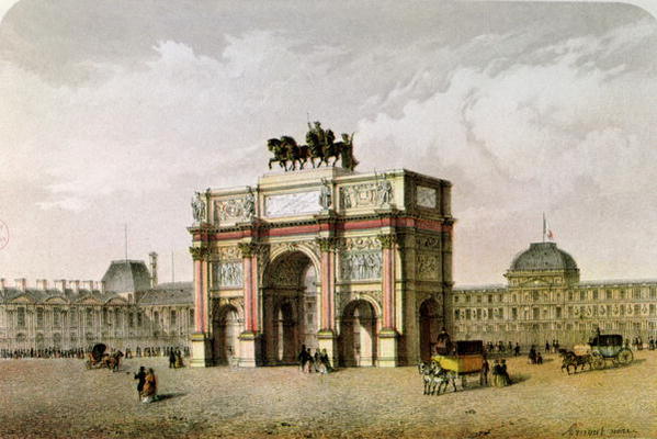 Postcard of the Arc de Triomphe du Carrousel, Paris (colour litho) a French School, (19th century)