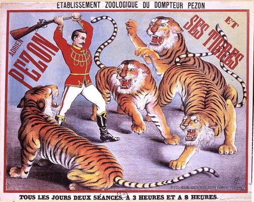 Poster advertising 'Adrien Pezon and his Tigers', c.1897 (colour litho) a French School, (19th century)