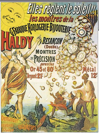 Poster advertising 'Horlogerie-Bijouterie Haldy' a French School, (19th century)