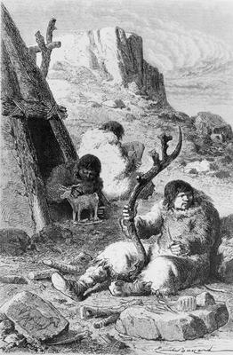 Prehistoric artists, from 'L'Homme Primitif' by Louis Figuier, published Hachette, 1870 (engraving) a French School, (19th century)