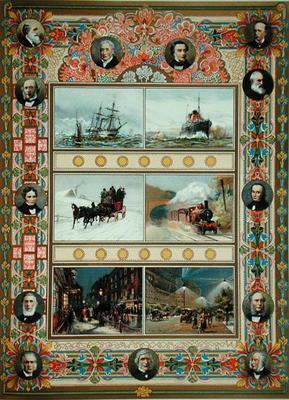 Progress during the reign of Queen Victoria (1819-1901). Sailing ships, steam ships, steam train and a French School, (19th century)