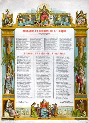 'Table of Beliefs & Duties of a Freemason', 2nd half nineteenth century (colour litho) a French School, (19th century)